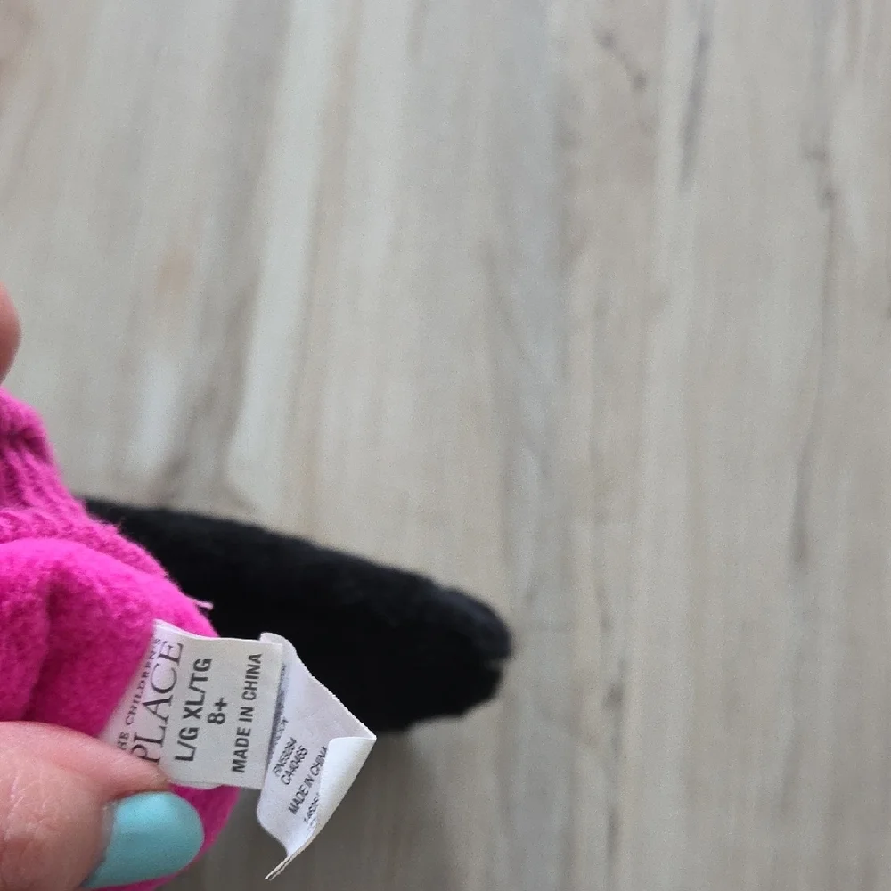 Place Fuzzy Mittens with Pink Cuffs